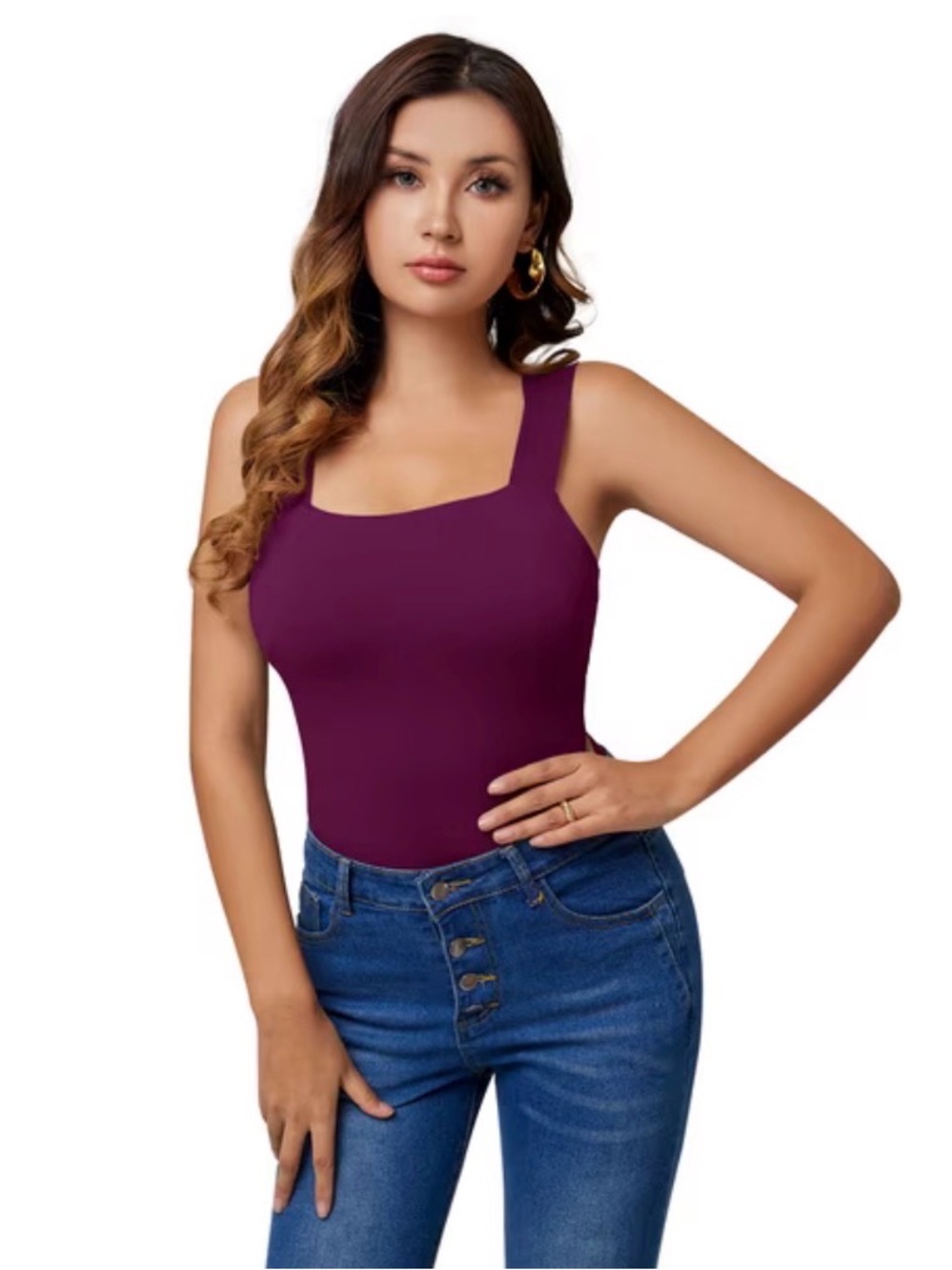 Reoria purple square neck bodysuit in a S